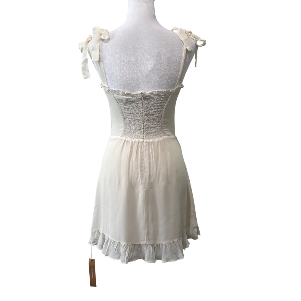 Reformation Christine Mini Dress Womens 2 Ivory Tie Strap Ruffle Hem Bridal - Picture 4 of 11